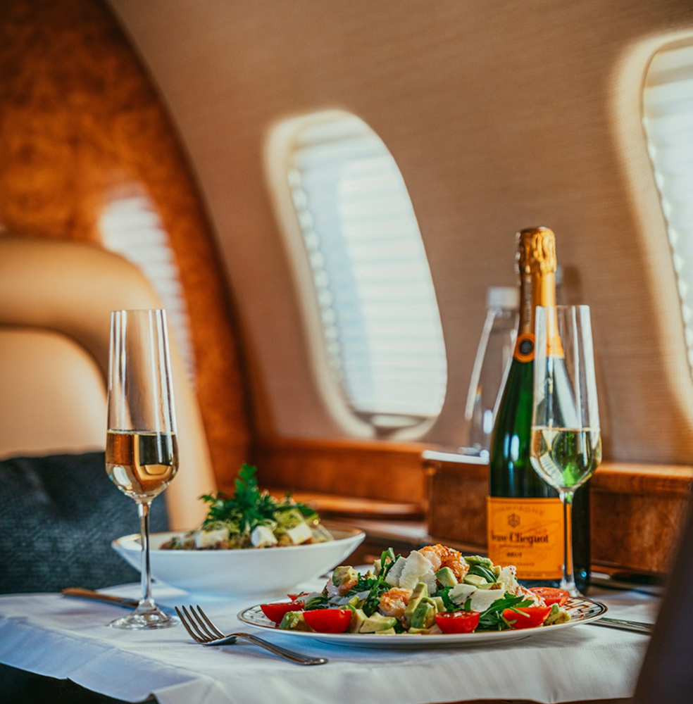 Champagne on a fancy airplane