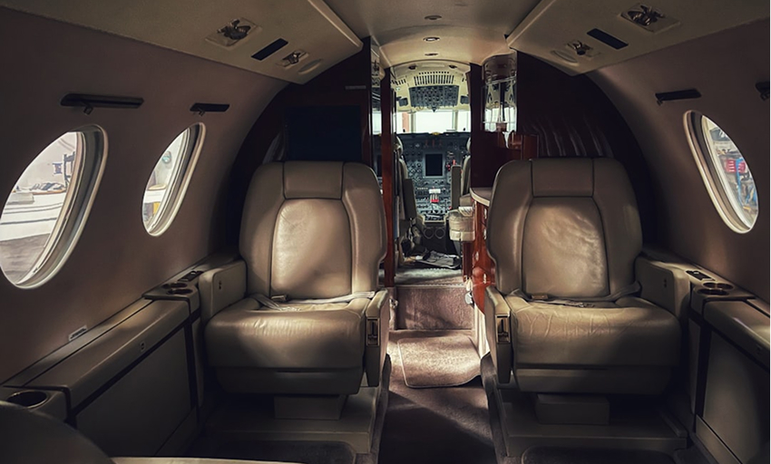 Interior of a small private jet